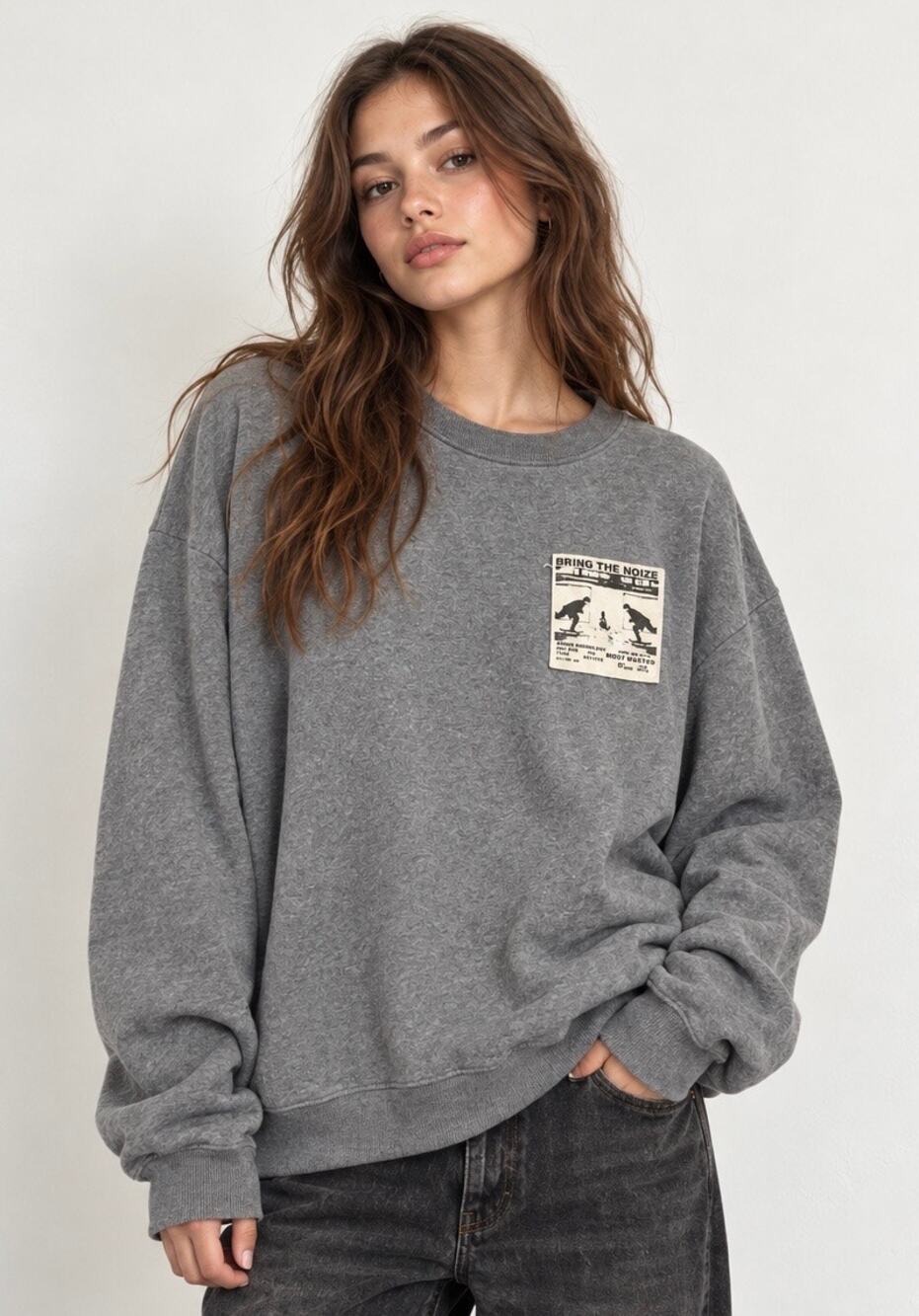 John Galt Bring the Noize Oversized Gray Skate Sweatshirt